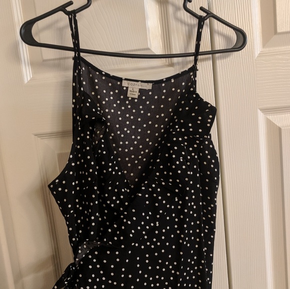 Black and White Polka Dot Wrap Dress - Picture 2 of 6